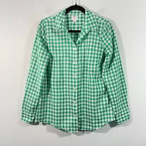 J Crew Women Green Gingham Lightweight Signature Fit Cotton Shirt Size S #AL495